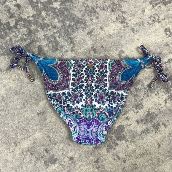 New Nanette Lepore Paros Bikini Bottom Side Ties Damask Print Blue Purple Sz L - Picture 6 of 10
